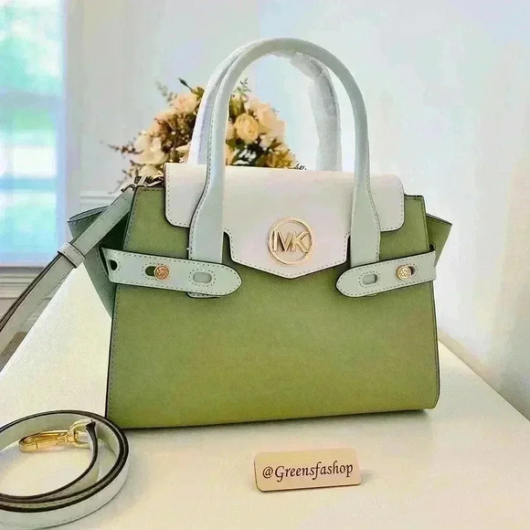 Michael Kors Purse Carmen Medium Flap Satchel shoulder bag light sage - Picture 1 of 8